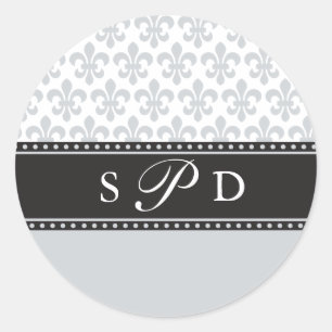 Silver Grey Fleur de lis Bruiloft Monogram Sticker