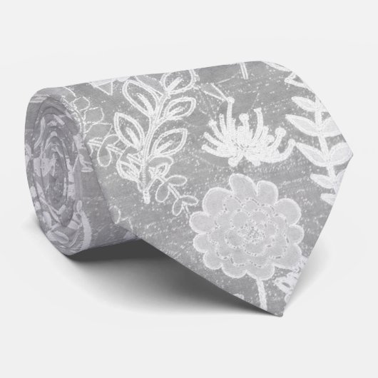 Silver Grey Floral Design Stropdas (Opgerold)
