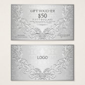 Silver Grey Floral Lijst cadeaubon Visitekaartje (Voorkant /achterkant)