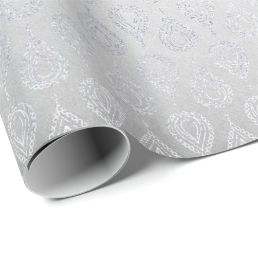 Silver Grey Floral Paisley Peacock Ornament Cadeaupapier (Rol Hoek)