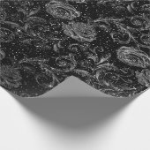 Silver Grey Floral Rozen Black White Glitter Glam Cadeaupapier (Hoek)