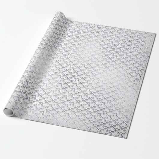 Silver Grey Floral Scales Seashells Net Art Deco Cadeaupapier (Uitgerold)