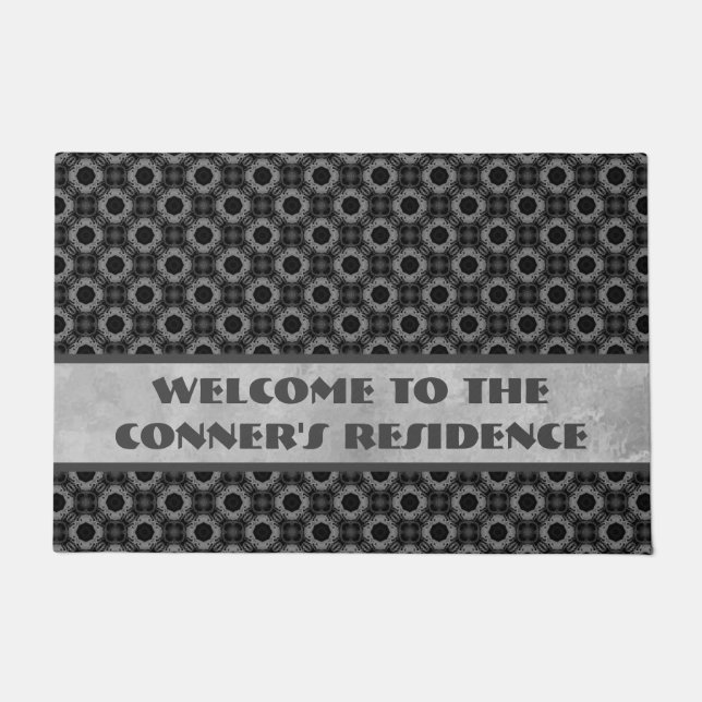 Silver Grey Flowers Patroon Deurmat (Voorkant)