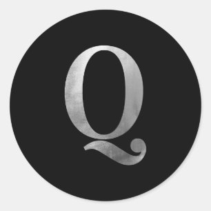 Silver Grey Folie Monogram Q op zwart Ronde Sticker