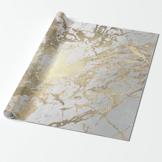 Silver Grey Foxier Gold Marble Shiny Metallic VIP Cadeaupapier (Uitgerold)