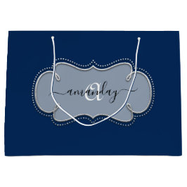 Silver Grey Framed Royal Monogram Name Blue Navy Groot Cadeauzakje