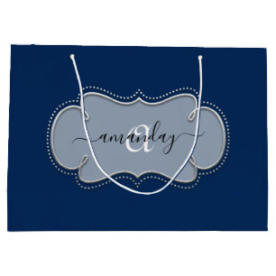 Silver Grey Framed Royal Monogram Name Blue Navy Groot Cadeauzakje