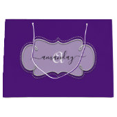 Silver Grey Framed Royal Monogram Name Paars Plum Groot Cadeauzakje (Voorkant)