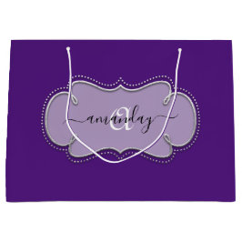 Silver Grey Framed Royal Monogram Name Paars Plum Groot Cadeauzakje