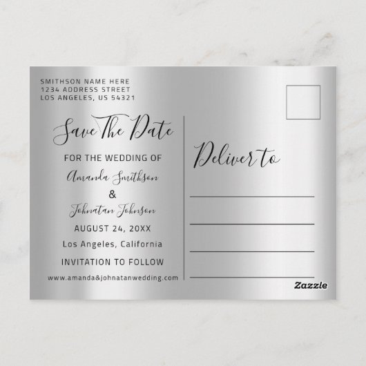Silver Grey Funny Save the Date Couple Photo Briefkaart (Achterkant)