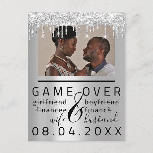 Silver Grey Funny Save the Date Couple Photo Briefkaart (Voorkant)