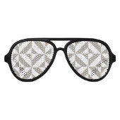 Silver Grey Geometric Deco Cube Pattern Aviator Zonnebril (Voorkant)