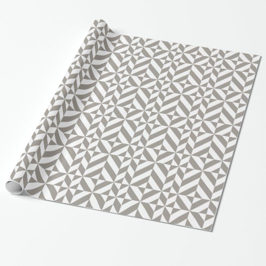 Silver Grey Geometric Deco Cube Pattern Cadeaupapier (Uitgerold)