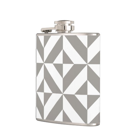 Silver Grey Geometric Deco Cube Pattern Heupfles (Links)