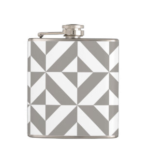 Silver Grey Geometric Deco Cube Pattern Heupfles