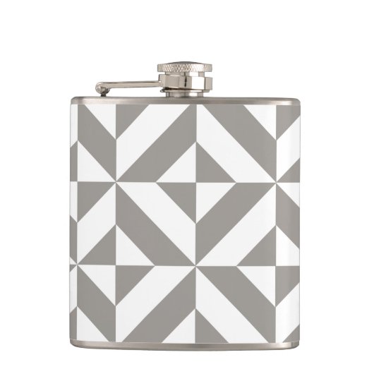 Silver Grey Geometric Deco Cube Pattern Heupfles (Voorkant)