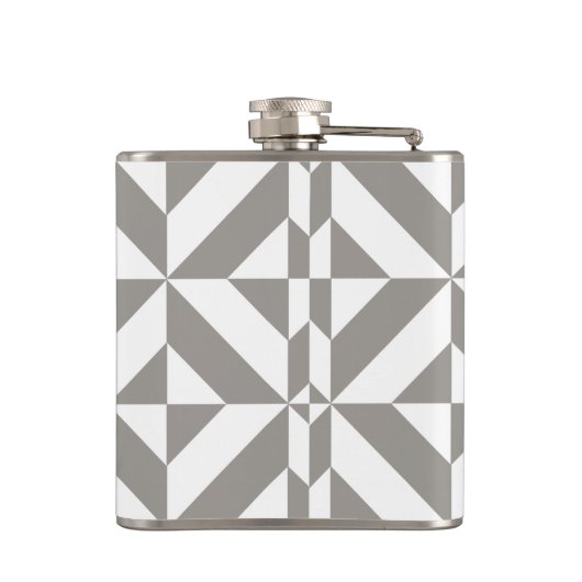 Silver Grey Geometric Deco Cube Pattern Heupfles (Achterkant)