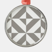 Silver Grey Geometric Deco Cube Pattern Metalen Ornament (Voorkant)