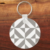 Silver Grey Geometric Deco Cube Pattern Sleutelhanger (Voorkant)