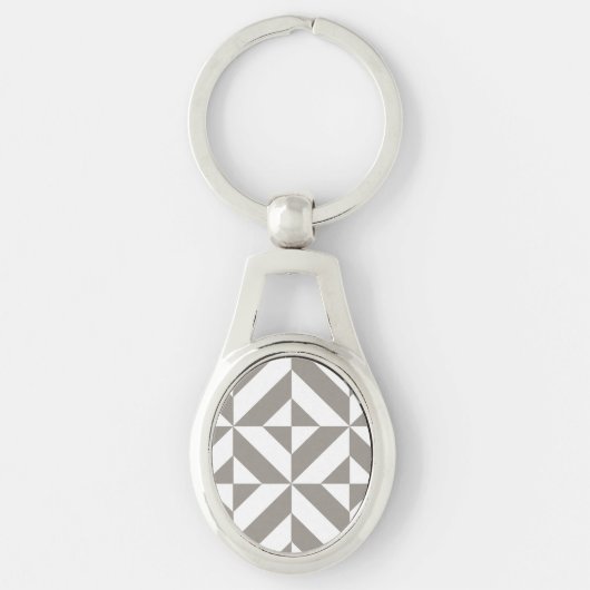 Silver Grey Geometric Deco Cube Pattern Sleutelhanger (Voorkant)