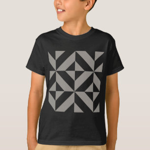 Silver Grey Geometric Deco Cube Pattern T-shirt