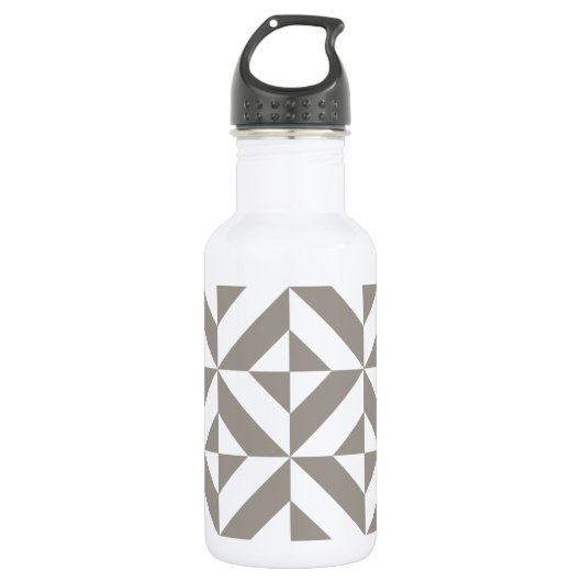 Silver Grey Geometric Deco Cube Pattern Waterfles (Voorkant)