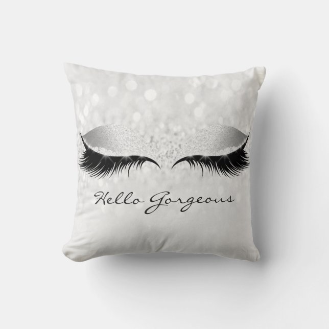 Silver Grey Girly Makeup Lashes Hallo Prachtige Kussen (Voorkant)