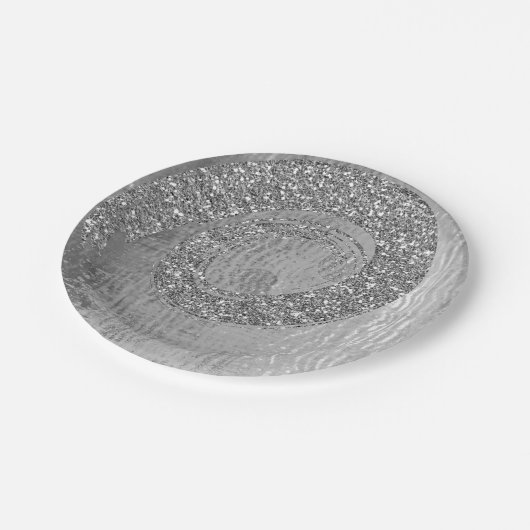 Silver Grey Glam Abstract Grafiet Spiral Glitter Papieren Bordje (Gekanteld)