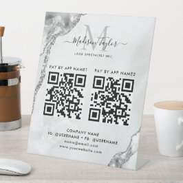 Silver Grey Glitter Agaat Monogram Scan om te Beta Reclamebord Met Voetstuk