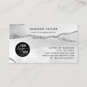 Silver Grey Glitter Agate Custom Logo Monogram Visitekaartje