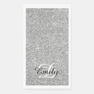 Silver Grey Glitter Black en White Monogram Servet