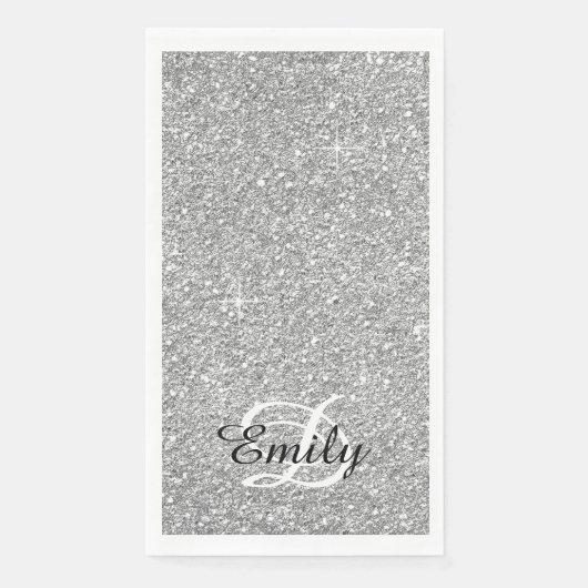 Silver Grey Glitter Black en White Monogram Servet (Voorkant)