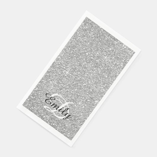 Silver Grey Glitter Black en White Monogram Servet (Hoek)