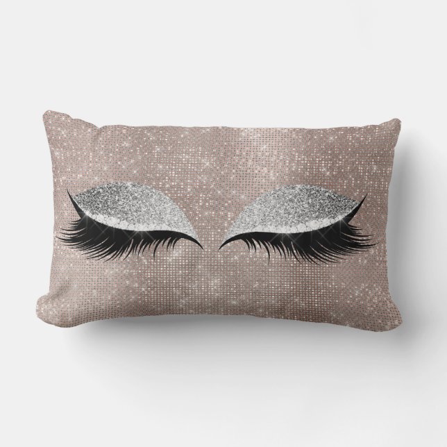Silver Grey Glitter Black Glam MakeUp Blush Sequin Kussen (Voorkant)
