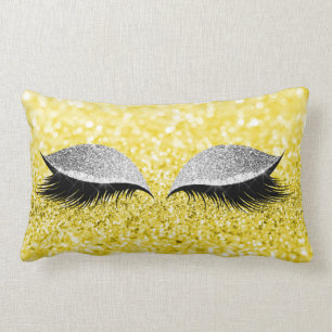 Silver Grey Glitter Black Glam Makeup Yellow Lemon Kussen