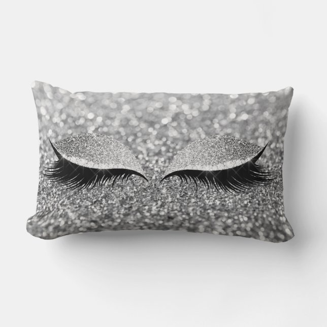 Silver Grey Glitter Black Glam Makeup zwart-wit Kussen (Voorkant)