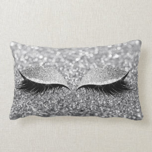 Silver Grey Glitter Black Glam Makeup zwart-wit Kussen