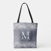 Silver Grey Glitter Brushed Metal Monogram Script Tote Bag (Achterkant)