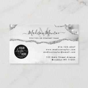 Silver Grey Glitter Custom Logo Agaat Monogram Visitekaartje