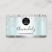 Silver Grey Glitter Drift Lijst Qr Code Logo Aqua Visitekaartje (Voorkant)