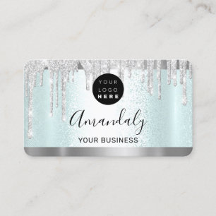 Silver Grey Glitter Drift Lijst Qr Code Logo Aqua Visitekaartje