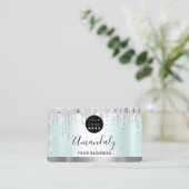 Silver Grey Glitter Drift Lijst Qr Code Logo Aqua Visitekaartje (Staand voorkant)