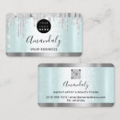 Silver Grey Glitter Drift Lijst Qr Code Logo Aqua Visitekaartje (Voorkant / Achterkant)