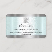 Silver Grey Glitter Drift Lijst Qr Code Logo Aqua Visitekaartje (Achterkant)