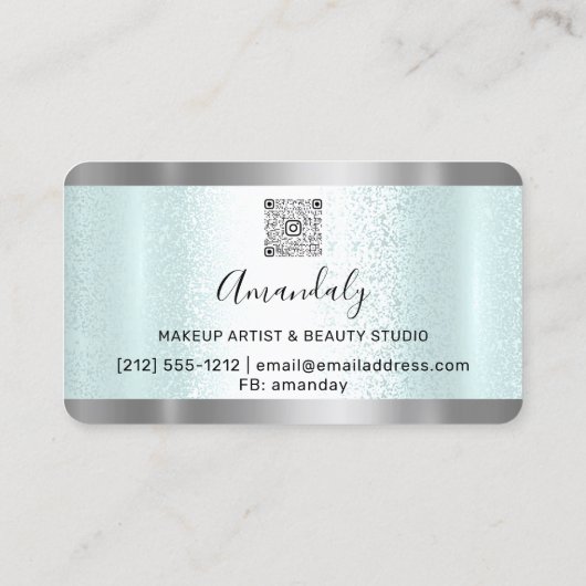 Silver Grey Glitter Drift Lijst Qr Code Logo Aqua Visitekaartje (Achterkant)