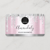 Silver Grey Glitter Drift Lijst Qr Code Logo Roze Visitekaartje (Voorkant)