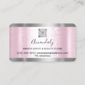 Silver Grey Glitter Drift Lijst Qr Code Logo Roze Visitekaartje (Achterkant)