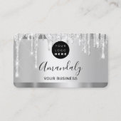 Silver Grey Glitter Drift Lijst Qr Code Logo Visitekaartje (Voorkant)