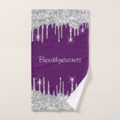 Silver Grey Glitter Effect Drift Plum Paars Name Bad Handdoek (Handdoek)