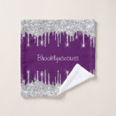 Silver Grey Glitter Effect Drift Plum Paars Name Bad Handdoek (Wasdoekje)